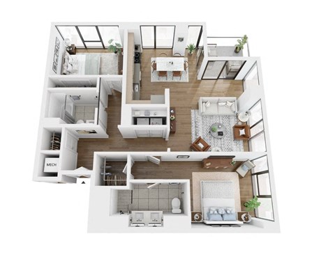 Floor plan for 2 beds, 2 baths, 1226 sqft